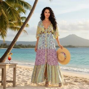 Hemant & Nandita Layla Multi Floral-Print Maxi Dress | Size L